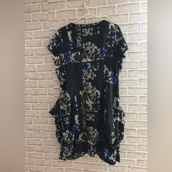 City Chic Size 20  Black Floral Front Zip Pleated Tunic Dress With Pockets - Picture 7 of 8